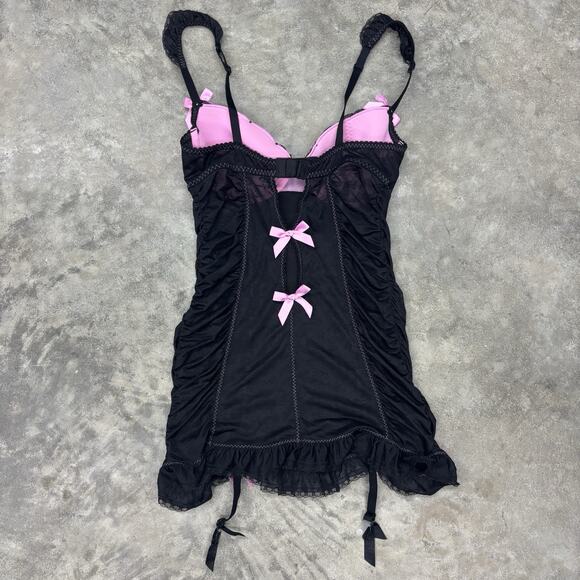 Victoria Secret Sexy Little Things Garter Dress Babydoll Chemise Lace Bow 36C - Picture 2 of 8